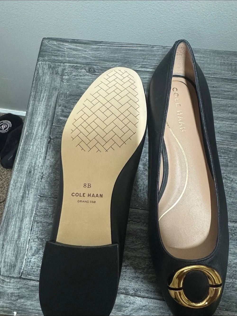 Cole Haan Black Leather Ballet Flats with Gold Circle Hardware - Picture 6 of 6